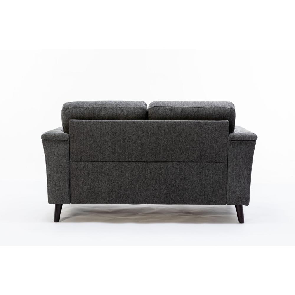 Stanton Dark Gray Linen Loveseat with Tufted Arms. Picture 5