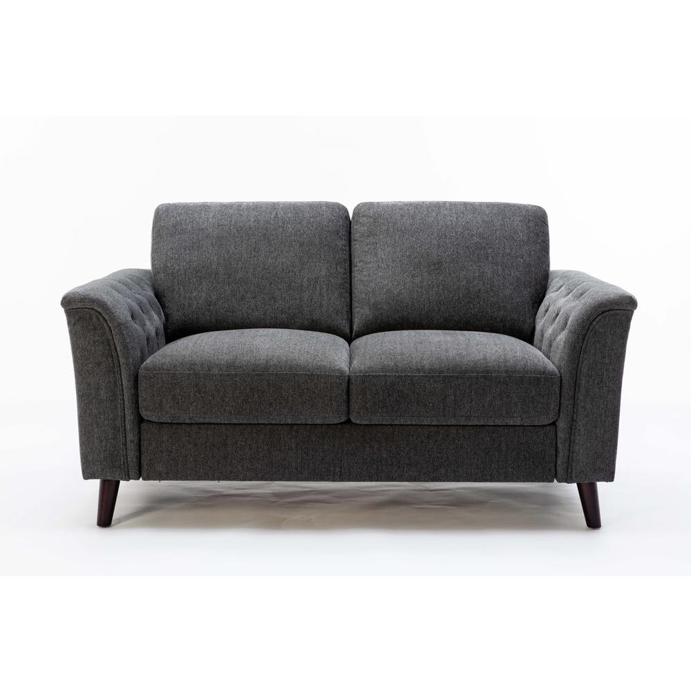 Stanton Dark Gray Linen Loveseat with Tufted Arms. Picture 2