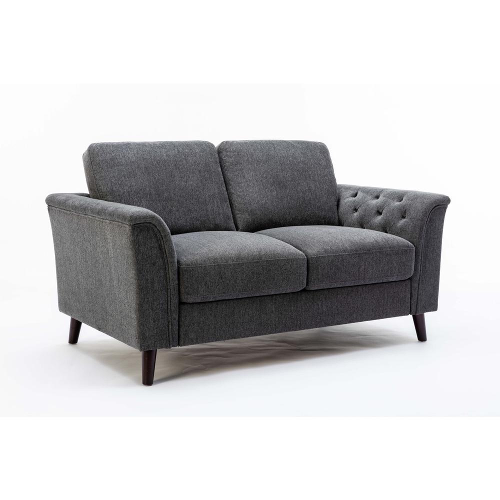 Stanton Dark Gray Linen Loveseat with Tufted Arms. Picture 1