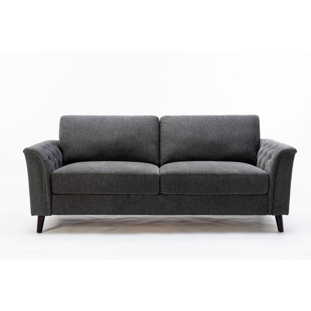 Stanton Dark Gray Linen Sofa with Tufted Arms. Picture 2