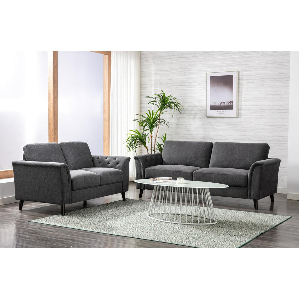 Stanton Dark Gray Linen Sofa Loveseat Living Room Set. Picture 4