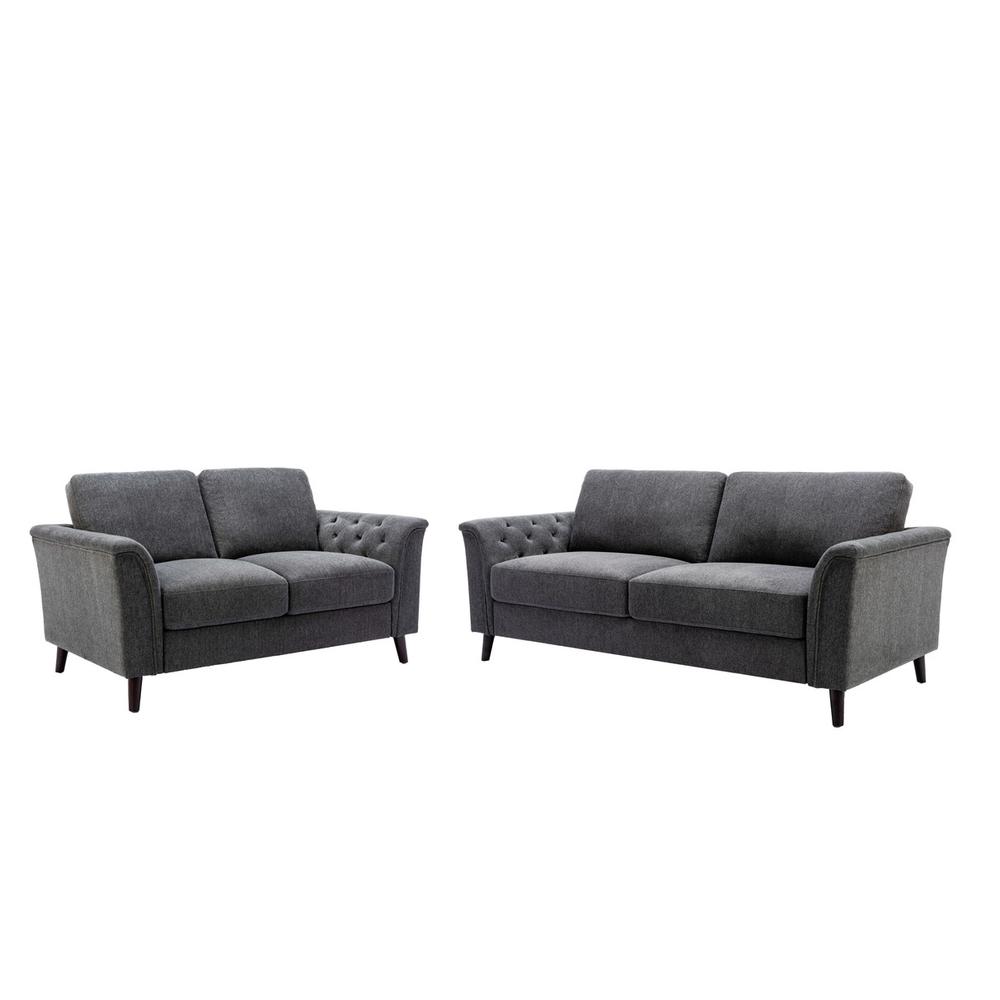 Stanton Dark Gray Linen Sofa Loveseat Living Room Set. Picture 1
