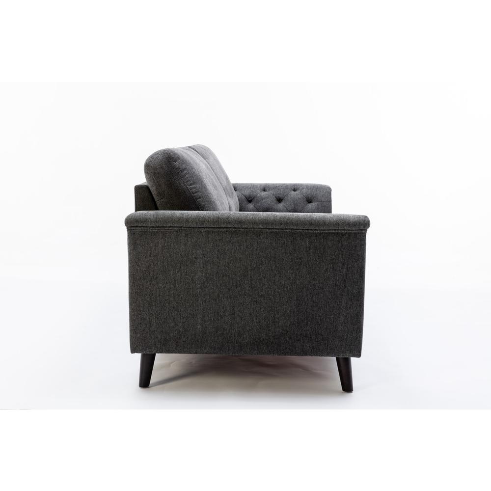 Stanton Dark Gray Linen Sofa with Tufted Arms. Picture 3