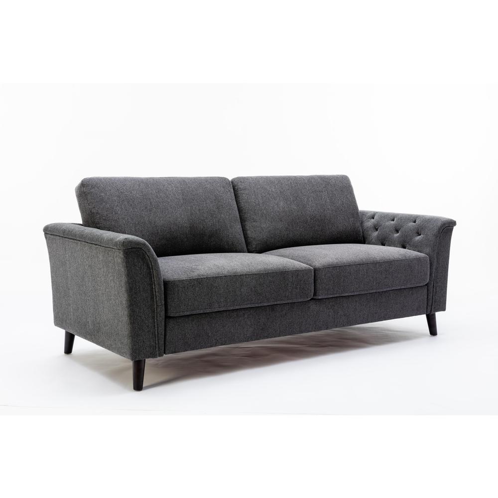 Stanton Dark Gray Linen Sofa with Tufted Arms. Picture 1