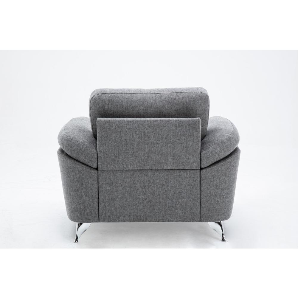 Villanelle Light Gray Linen Chair with Chrome Finish Legs. Picture 3