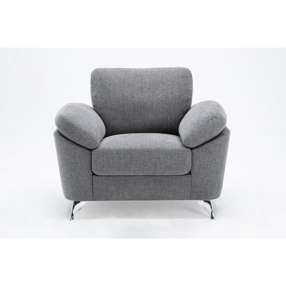 Villanelle Light Gray Linen Chair with Chrome Finish Legs. Picture 2