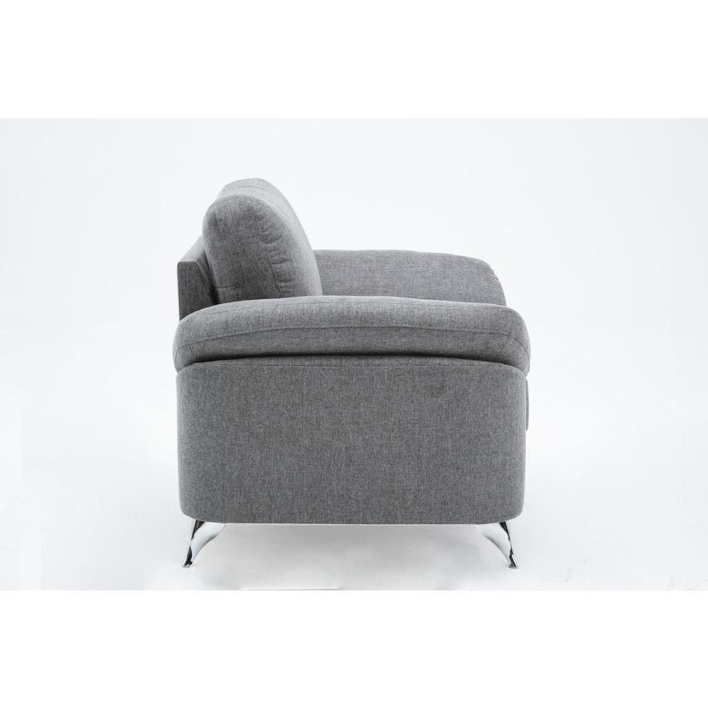 Villanelle Light Gray Linen Chair with Chrome Finish Legs. Picture 7