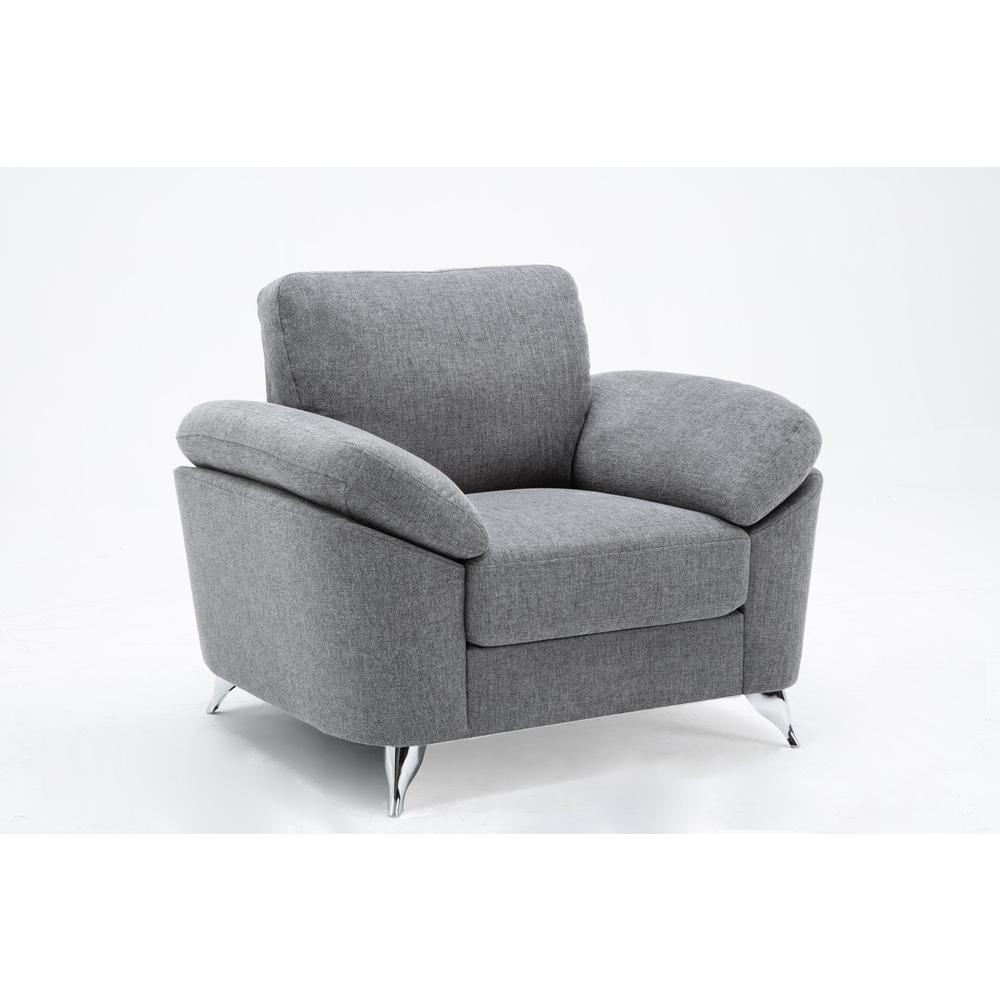 Villanelle Light Gray Linen Chair with Chrome Finish Legs. Picture 1