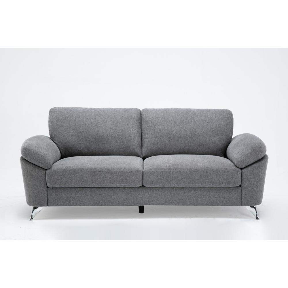 Villanelle Light Gray Linen Sofa with Chrome Finish Legs. Picture 1