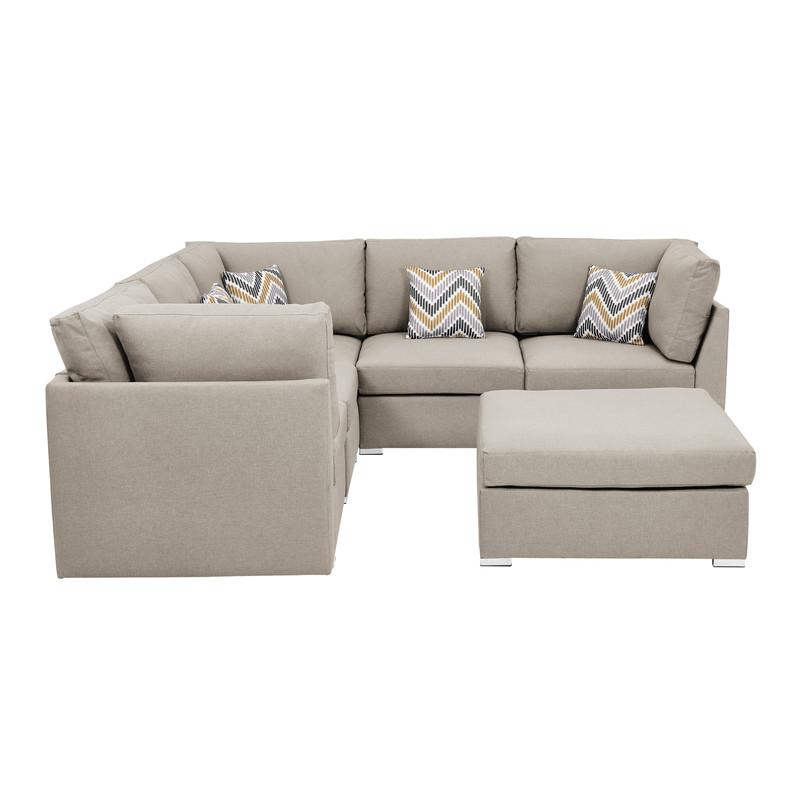 Amira Beige Fabric Reversible Sectional Sofa with Ottoman and Pillows. Picture 3