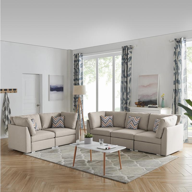 Amira Beige Fabric Sofa and Loveseat Living Room Set with Pillows. Picture 2