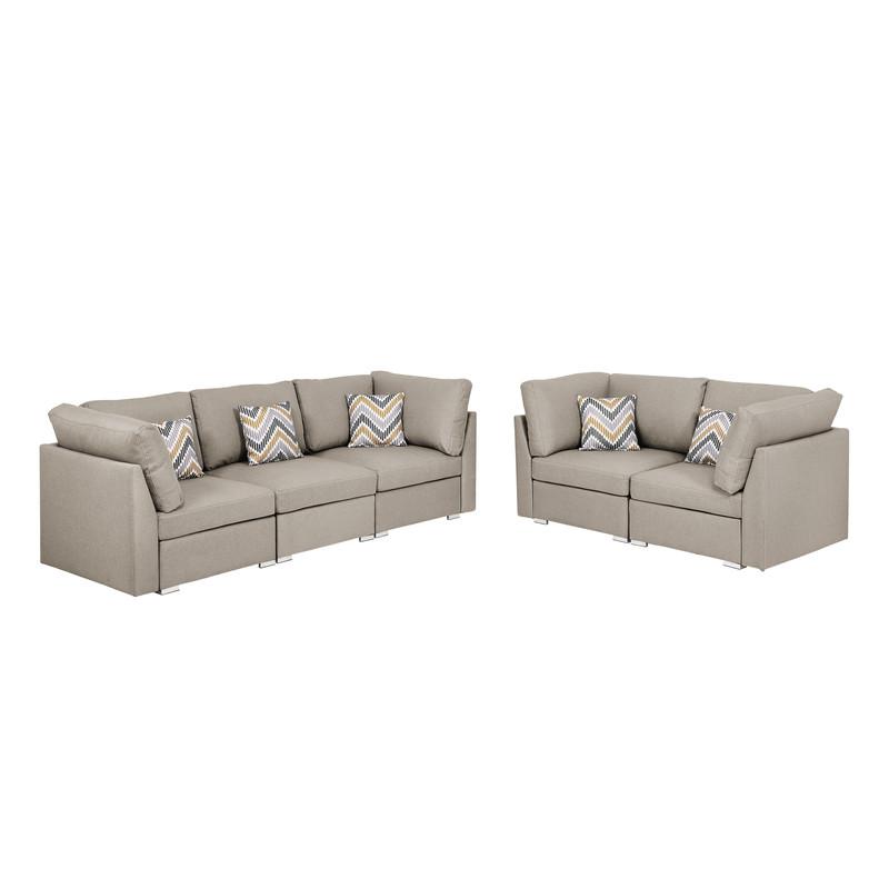 Amira Beige Fabric Sofa and Loveseat Living Room Set with Pillows. Picture 1
