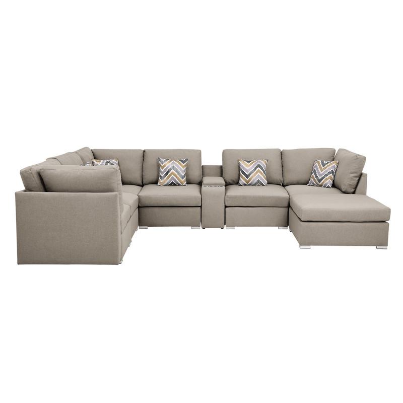 Lucy Beige Fabric Reversible Modular Sectional Sofa with USB Console and Ottoman. Picture 3