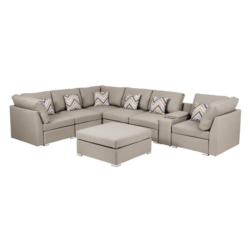 Lucy Beige -Fabric Reversible Modular Sectional Sofa with USB Console and Ottoman. The main picture.