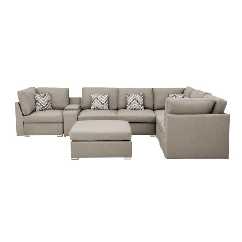Lucy Beige -Fabric Reversible Modular Sectional Sofa with USB Console and Ottoman. Picture 6