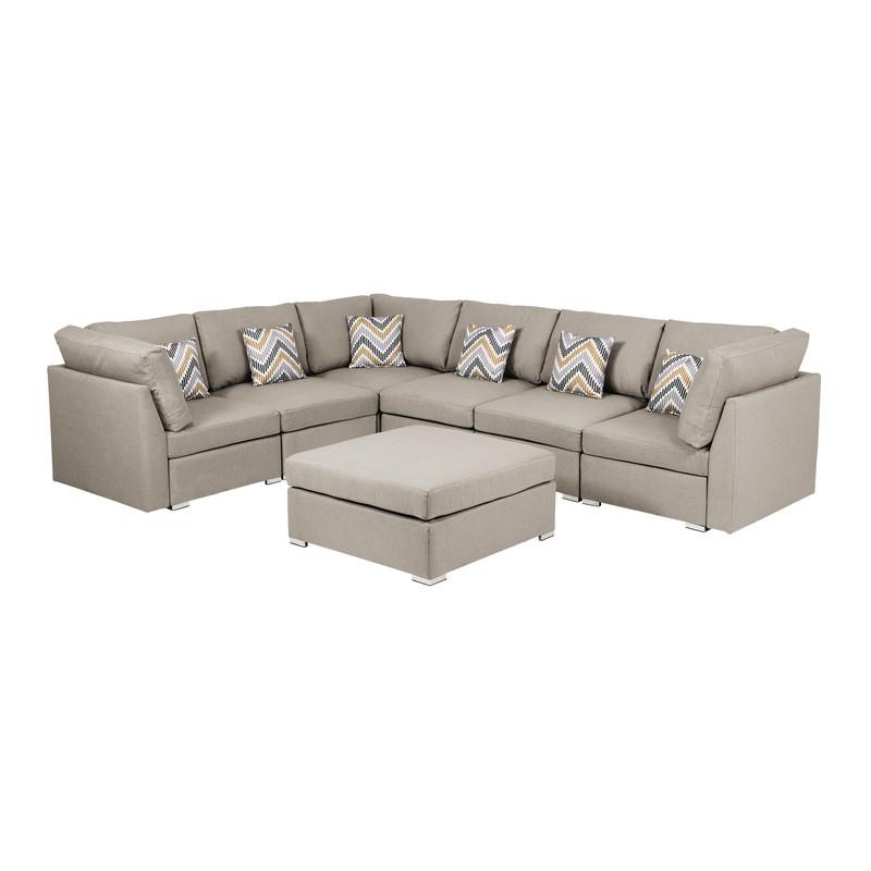 Amira Beige Fabric Reversible Modular Sectional Sofa w/ Ottoman & Pillows. Picture 3