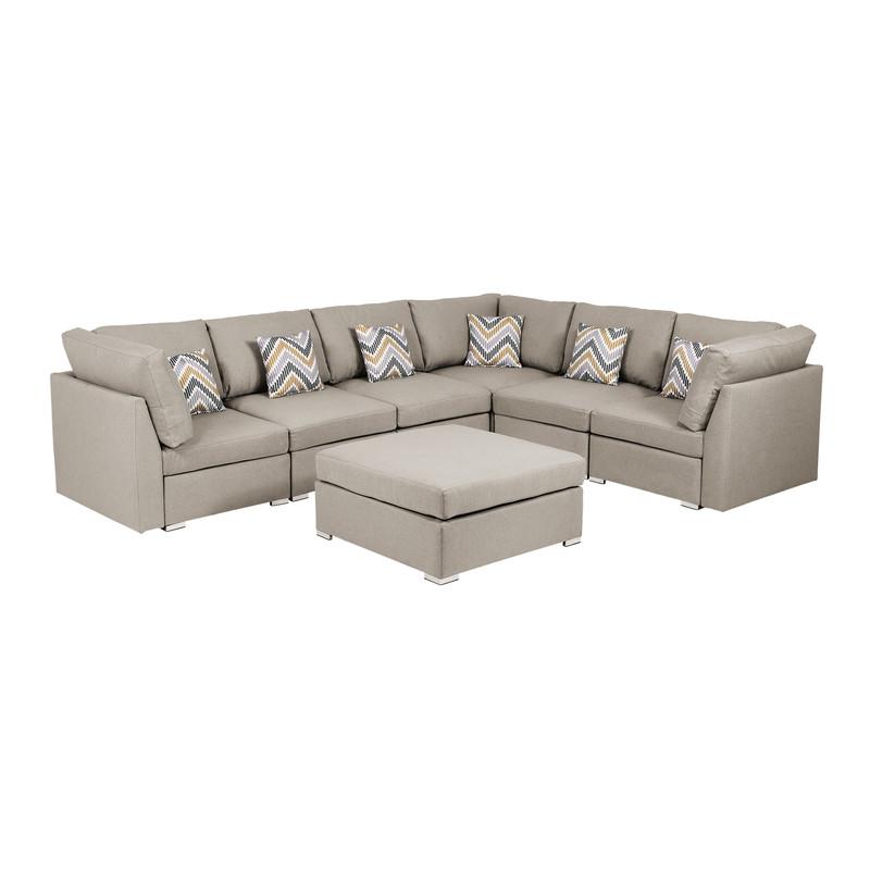 Amira Beige Fabric Reversible Modular Sectional Sofa w/ Ottoman & Pillows. Picture 4