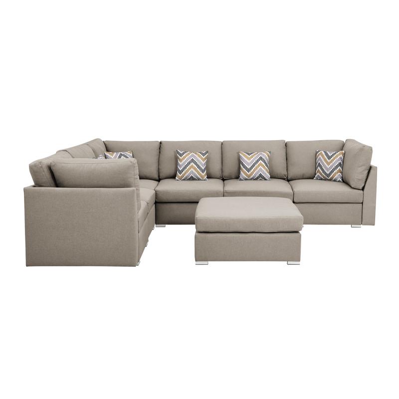 Amira Beige Fabric Reversible Modular Sectional Sofa w/ Ottoman & Pillows. Picture 5