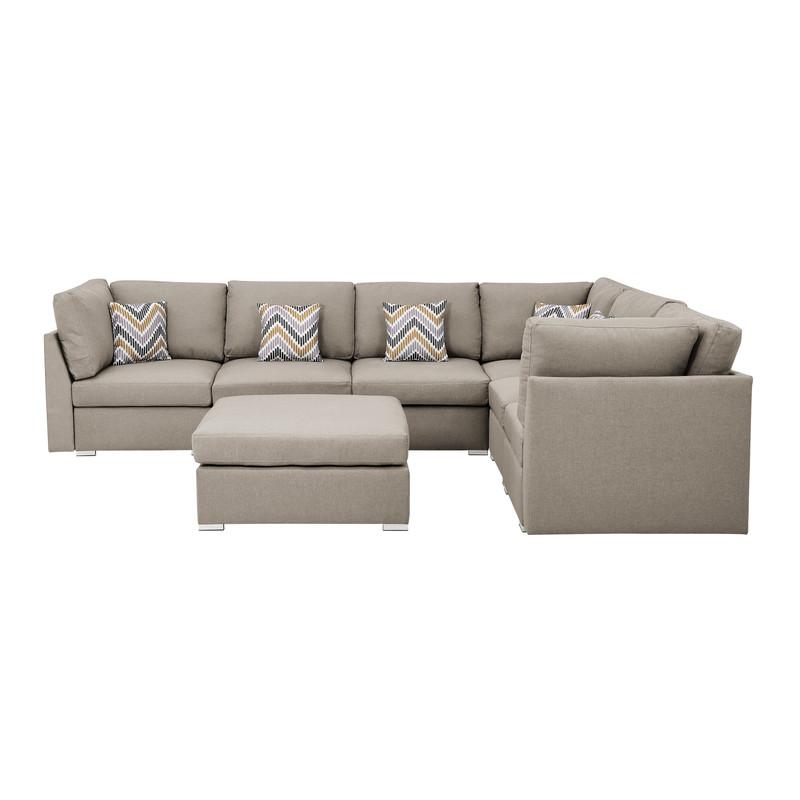 Amira Beige Fabric Reversible Modular Sectional Sofa w/ Ottoman & Pillows. Picture 6