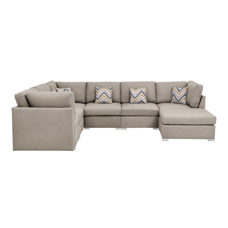 Amira Beige Fabric Reversible Modular Sectional Sofa with Ottoman and Pillows. Picture 5