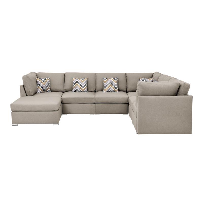 Amira Beige Fabric Reversible Modular Sectional Sofa with Ottoman and Pillows. Picture 6