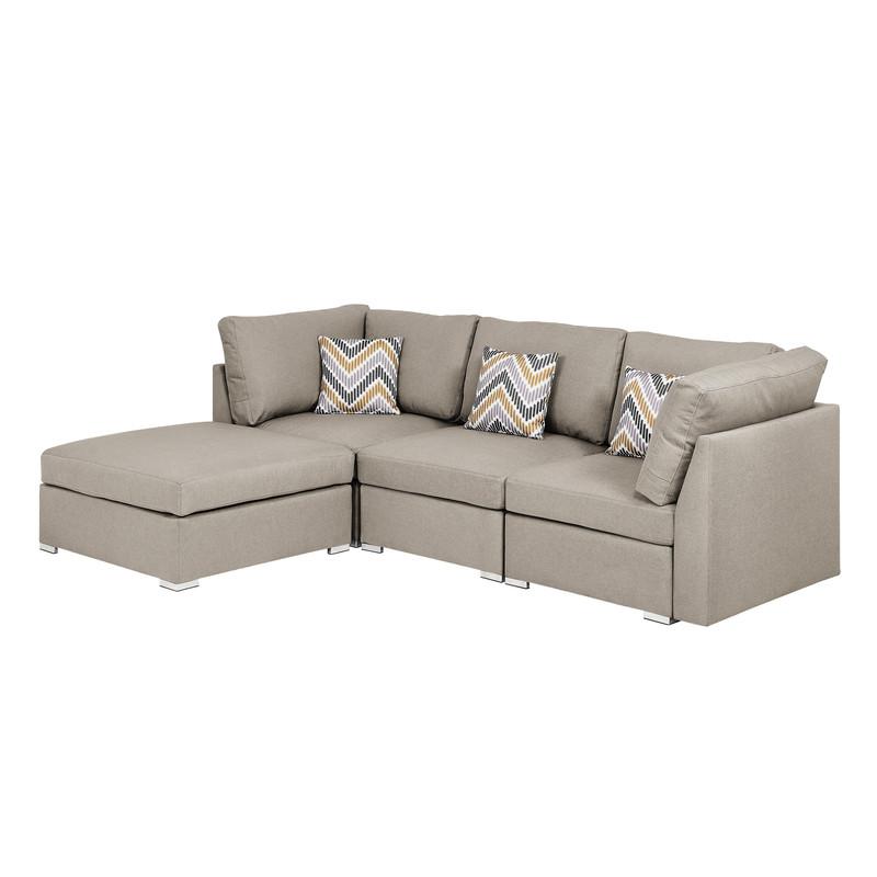 Amira Beige Fabric Sofa with Ottoman and Pillows. Picture 4
