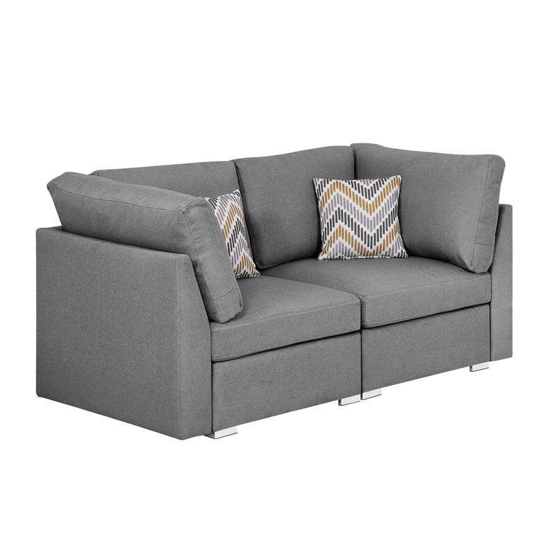 Amira Gray Fabric Loveseat Couch with Pillows. The main picture.