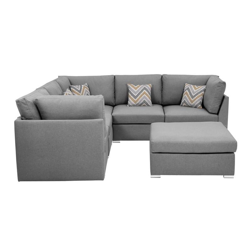 Amira Gray Fabric Reversible Sectional Sofa with Ottoman and Pillows. Picture 3