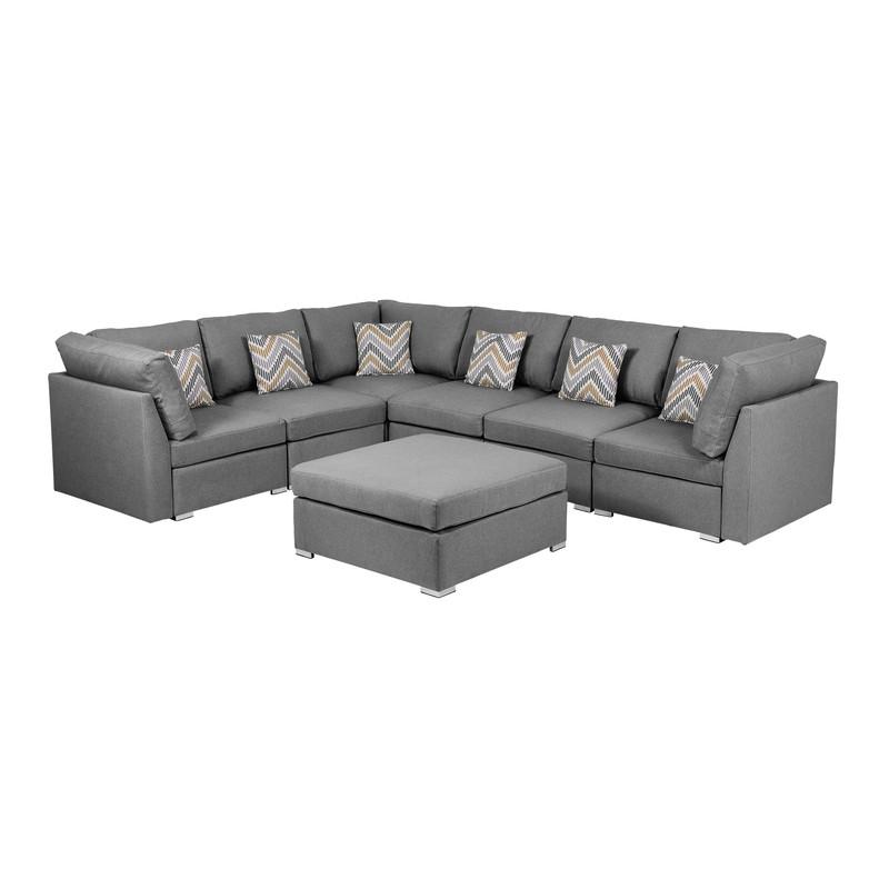 Amira Reversible Modular Sectional Sofa with Ottoman and Pillows in Gray. Picture 3