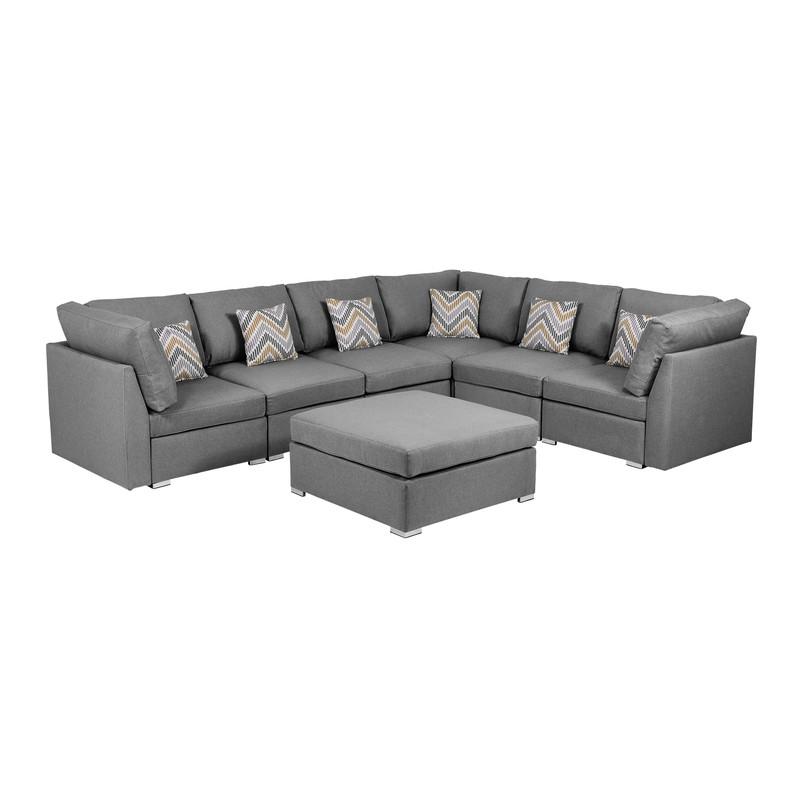 Amira Reversible Modular Sectional Sofa with Ottoman and Pillows in Gray. Picture 4