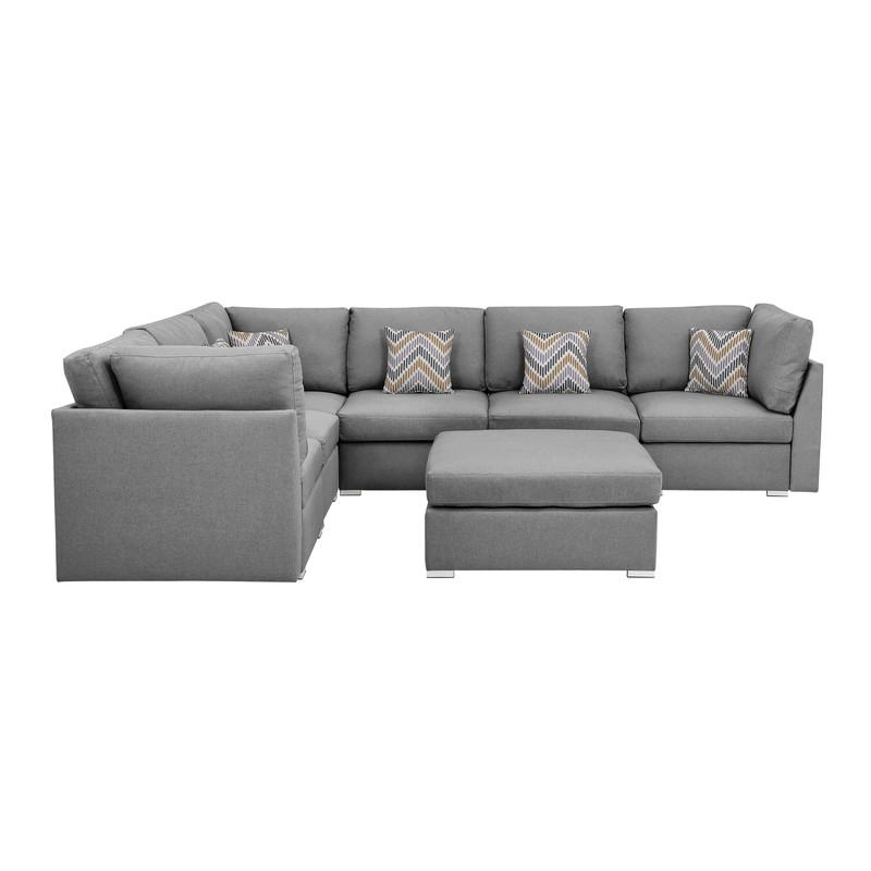 Amira Reversible Modular Sectional Sofa with Ottoman and Pillows in Gray. Picture 5