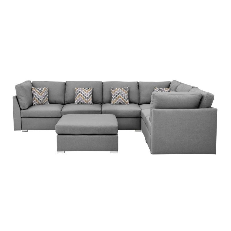 Amira Reversible Modular Sectional Sofa with Ottoman and Pillows in Gray. Picture 6