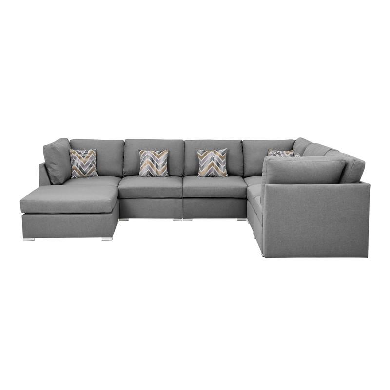 Amira Gray Fabric Reversible Modular Sectional Sofa with Ottoman and Pillows. Picture 6