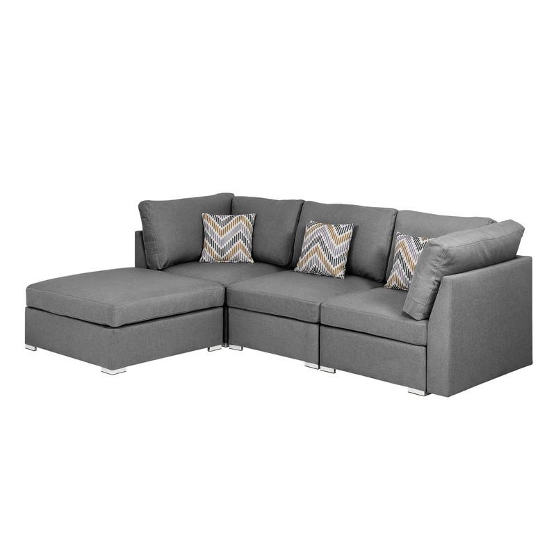 Amira Gray Fabric Sofa with Ottoman and Pillows. Picture 4