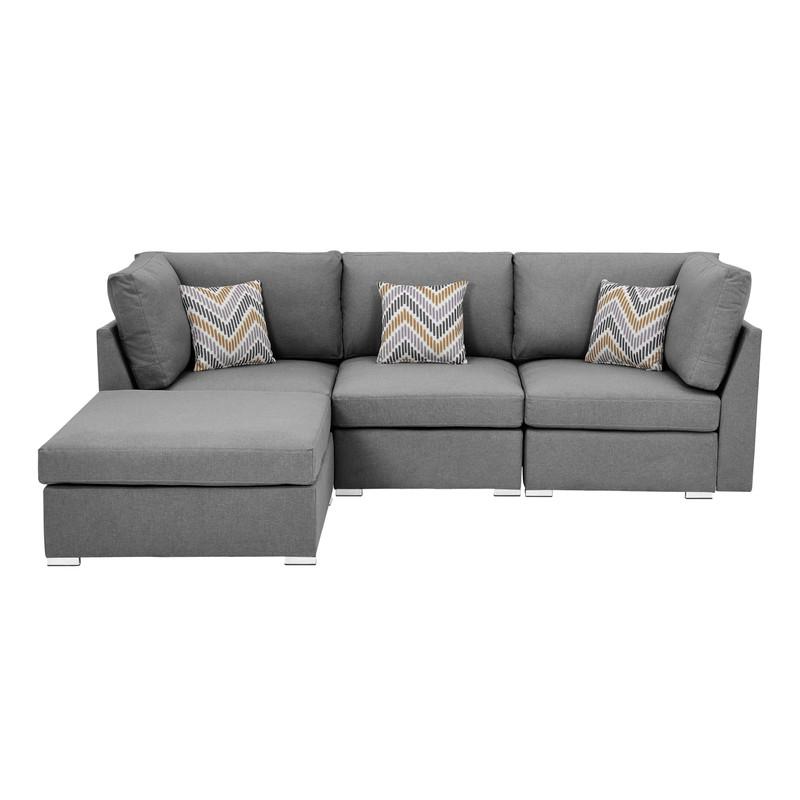 Amira Gray Fabric Sofa with Ottoman and Pillows. Picture 5