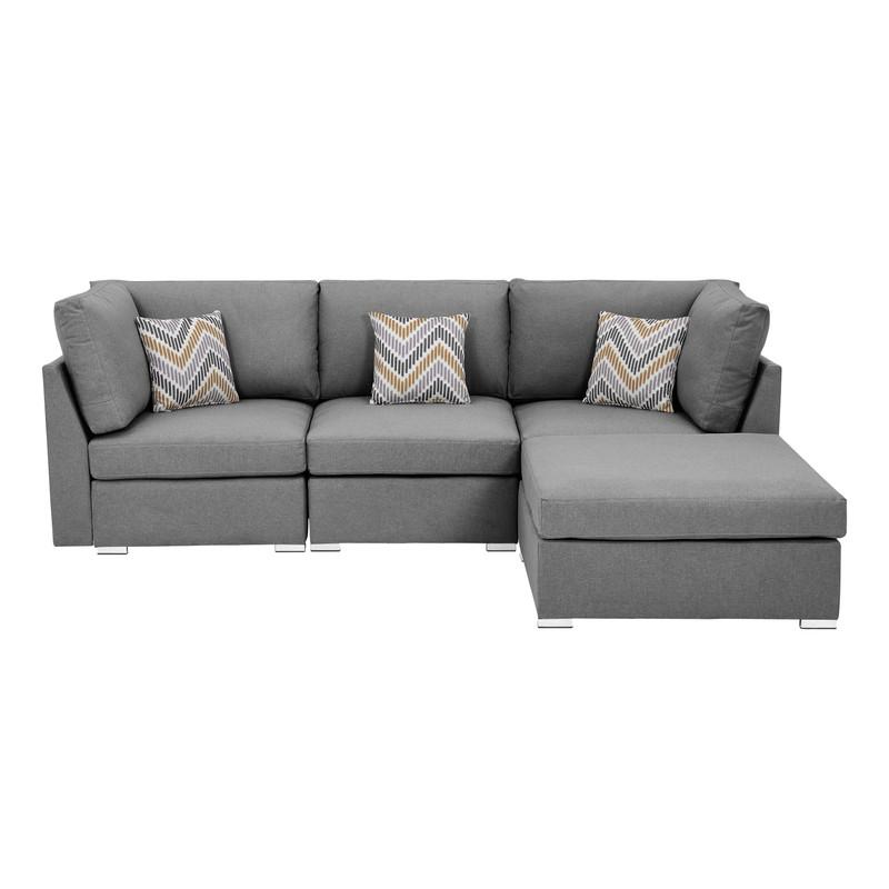 Amira Gray Fabric Sofa with Ottoman and Pillows. Picture 6