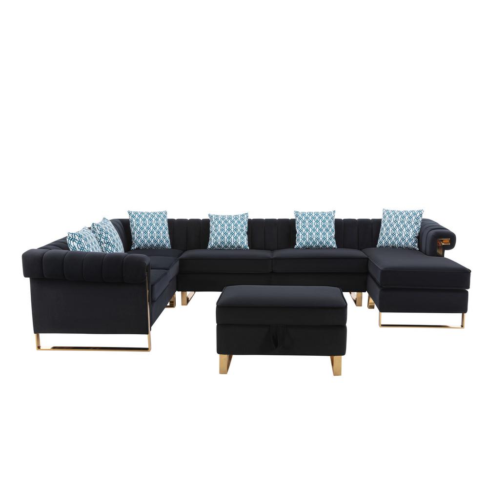 Maddie Black Velvet 7-Seater Sectional Sofa with Reversible Chaise and Storage Ottoman. Picture 3