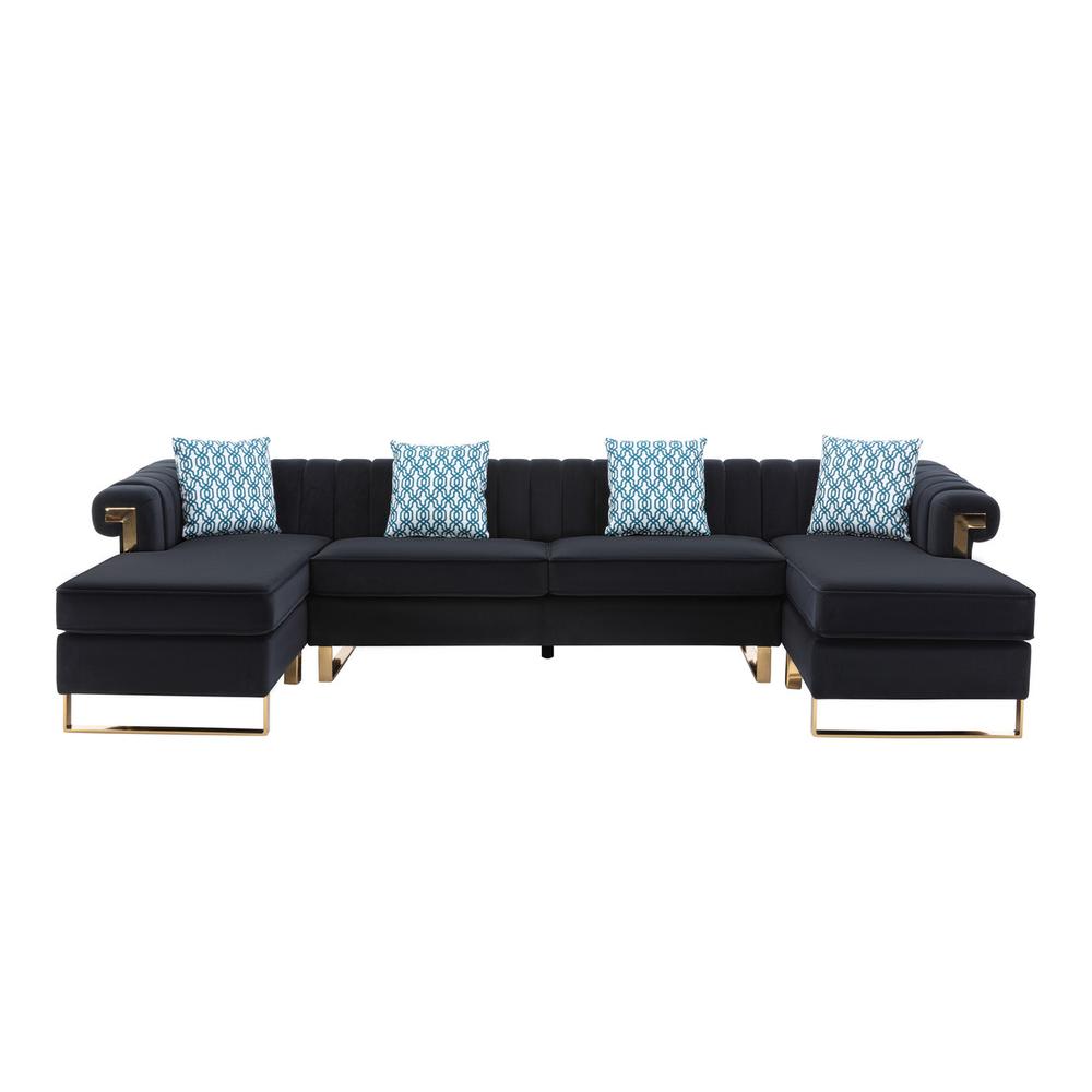 Maddie Black Velvet 5-Seater Double Chaise Sectional Sofa. Picture 3