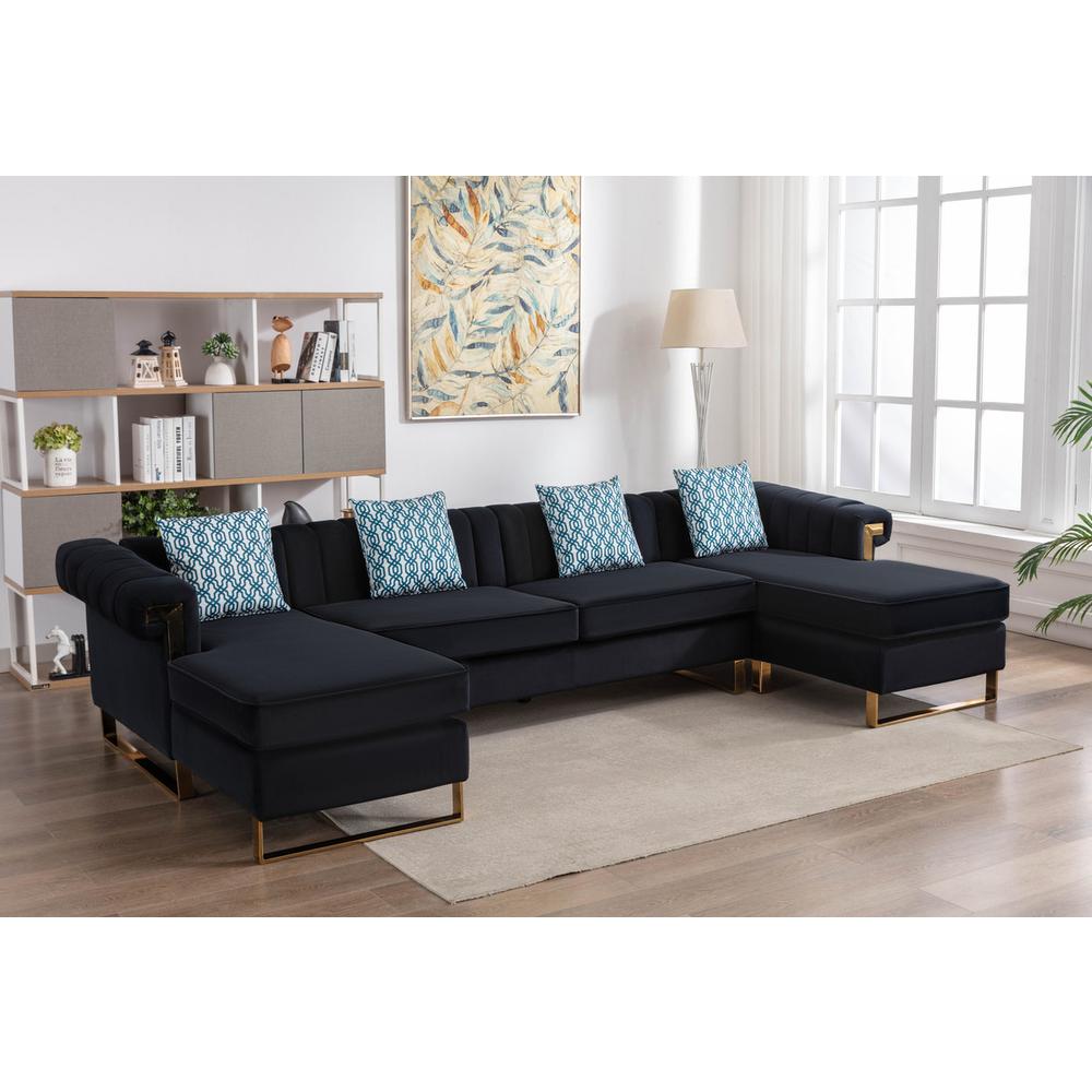 Maddie Black Velvet 5-Seater Double Chaise Sectional Sofa. Picture 1