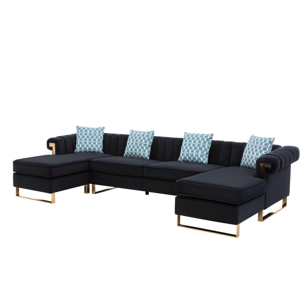 Maddie Black Velvet 5-Seater Double Chaise Sectional Sofa. Picture 2