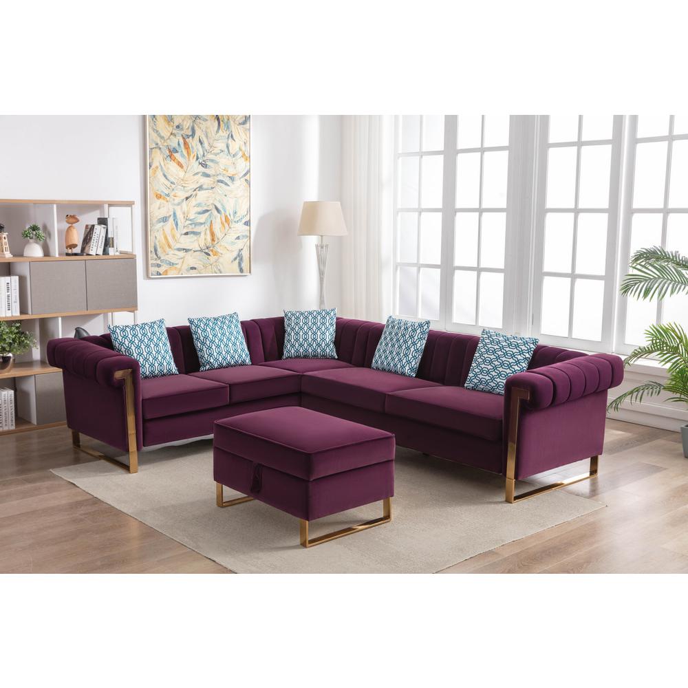 Maddie Purple Velvet 6-Seater Sectional Sofa with Storage Ottoman. Picture 1
