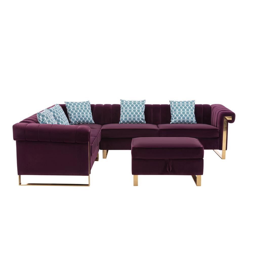 Maddie Purple Velvet 6-Seater Sectional Sofa with Storage Ottoman. Picture 3