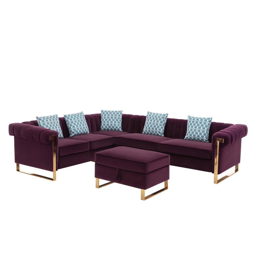 Maddie Purple Velvet 6-Seater Sectional Sofa with Storage Ottoman. Picture 2
