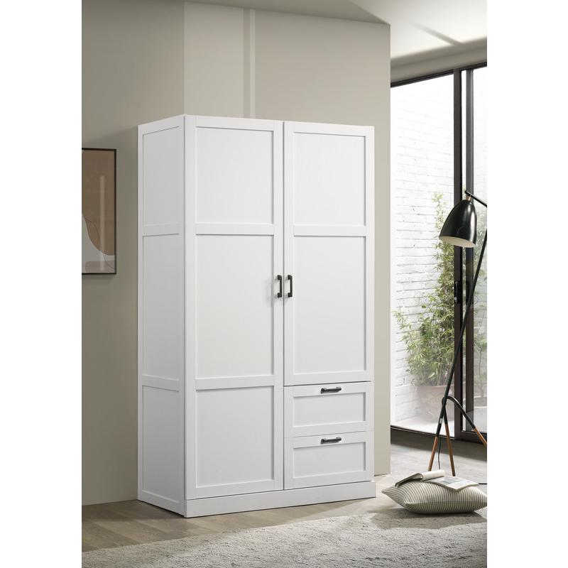 Aubree White Wardrobe Cabinet Armoire with 2 Drawers and Hanging Rod. Picture 4
