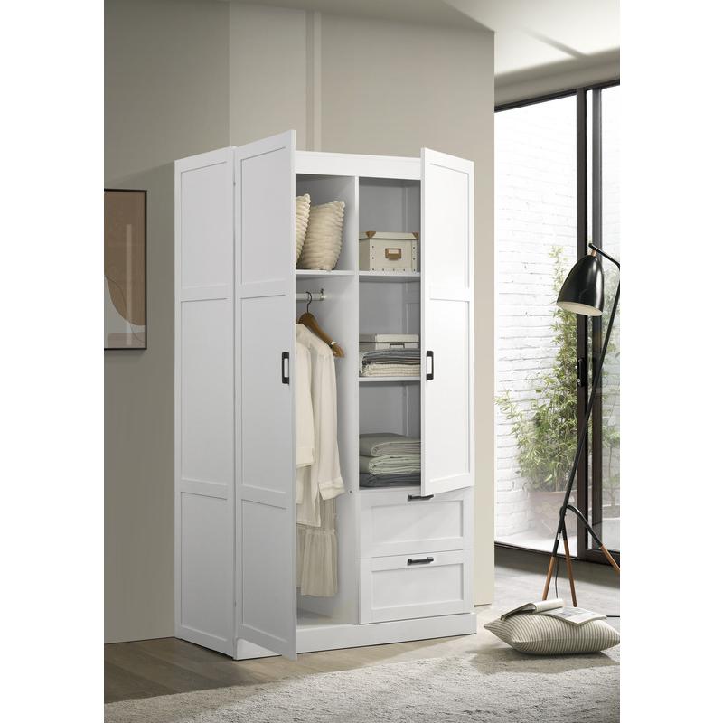 Aubree White Wardrobe Cabinet Armoire with 2 Drawers and Hanging Rod. Picture 2