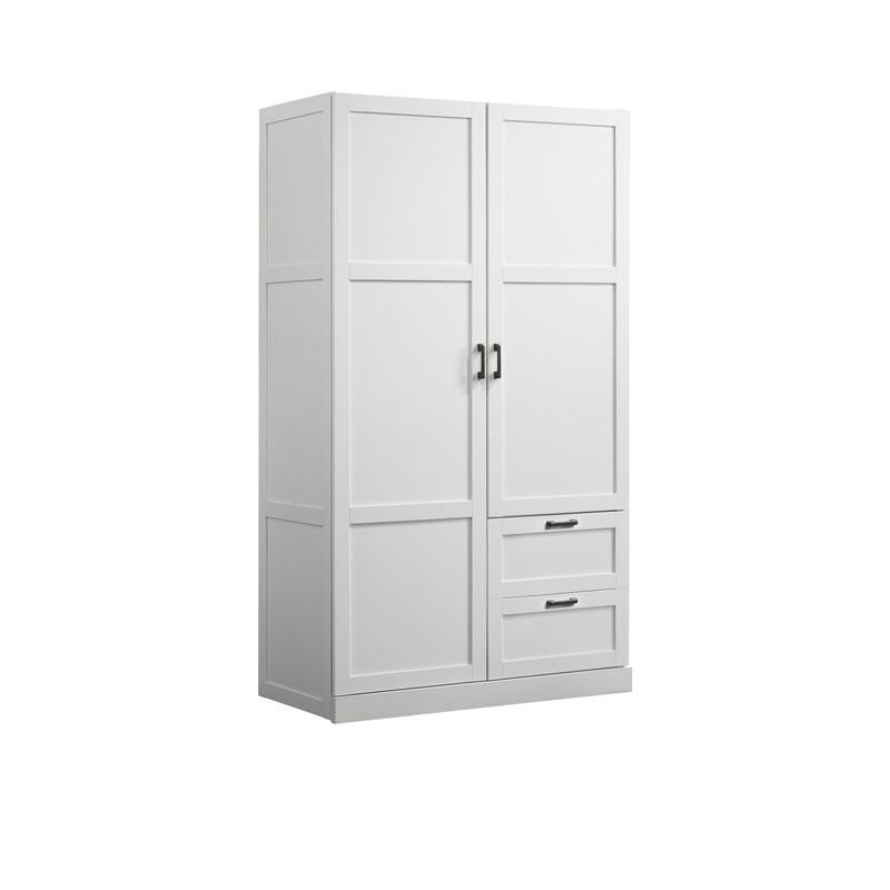 Aubree White Wardrobe Cabinet Armoire with 2 Drawers and Hanging Rod. Picture 1