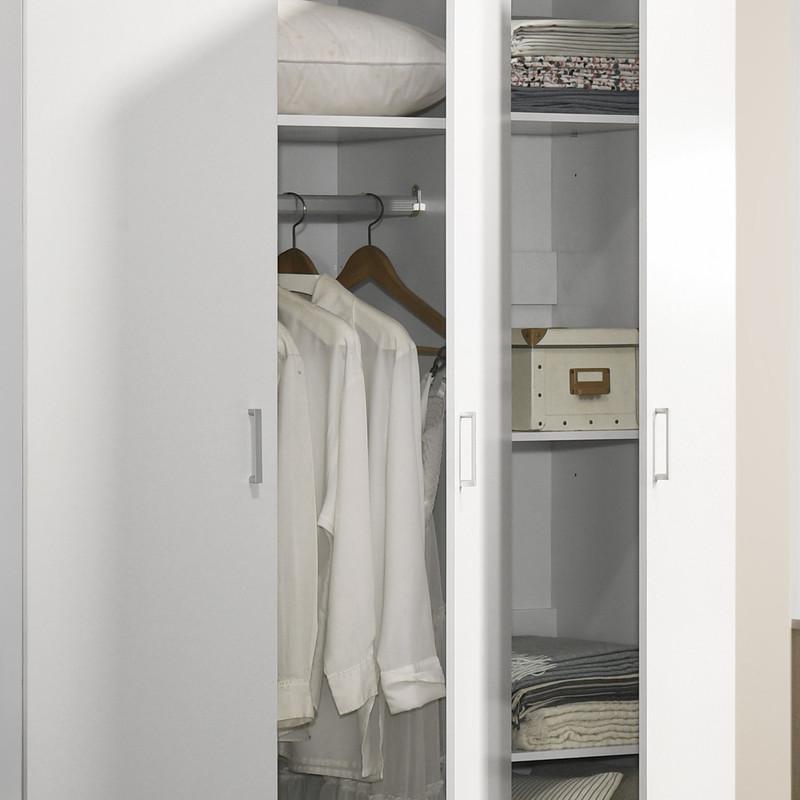 White 3-Door Wardrobe Cabinet Armoire with Storage Shelves and Hanging Rod. Picture 3