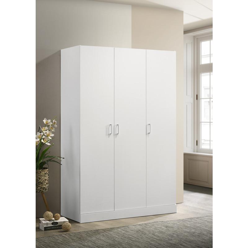 White 3-Door Wardrobe Cabinet Armoire with Storage Shelves and Hanging Rod. Picture 4
