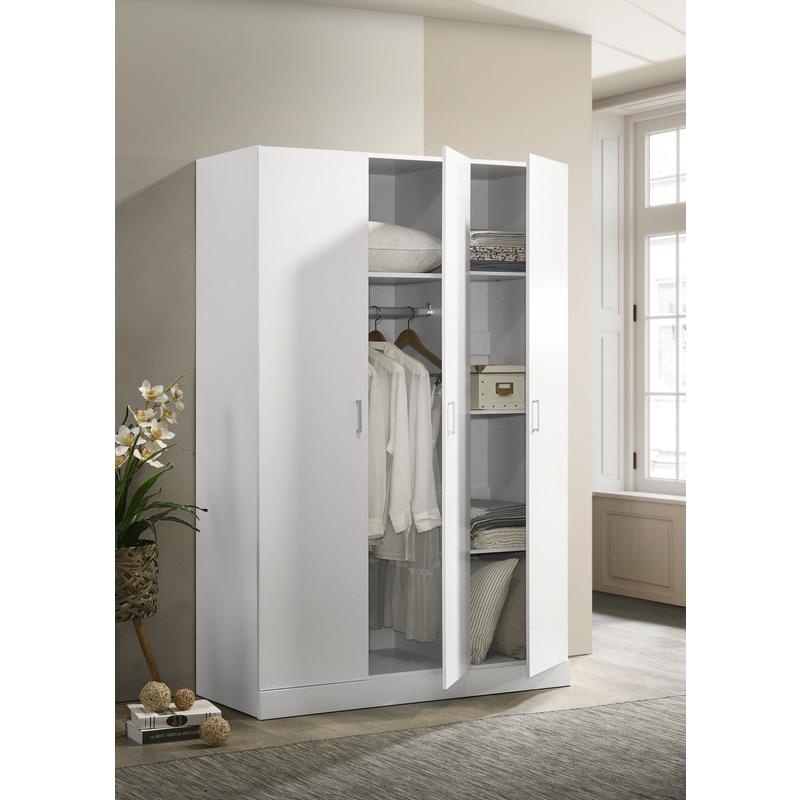 White 3-Door Wardrobe Cabinet Armoire with Storage Shelves and Hanging Rod. Picture 2