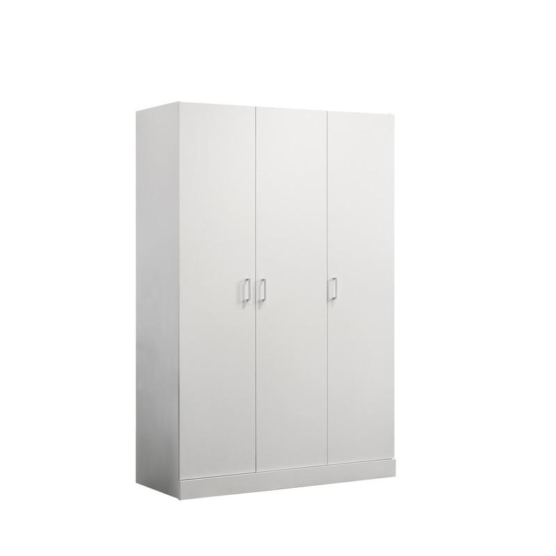 White 3-Door Wardrobe Cabinet Armoire with Storage Shelves and Hanging Rod. Picture 1